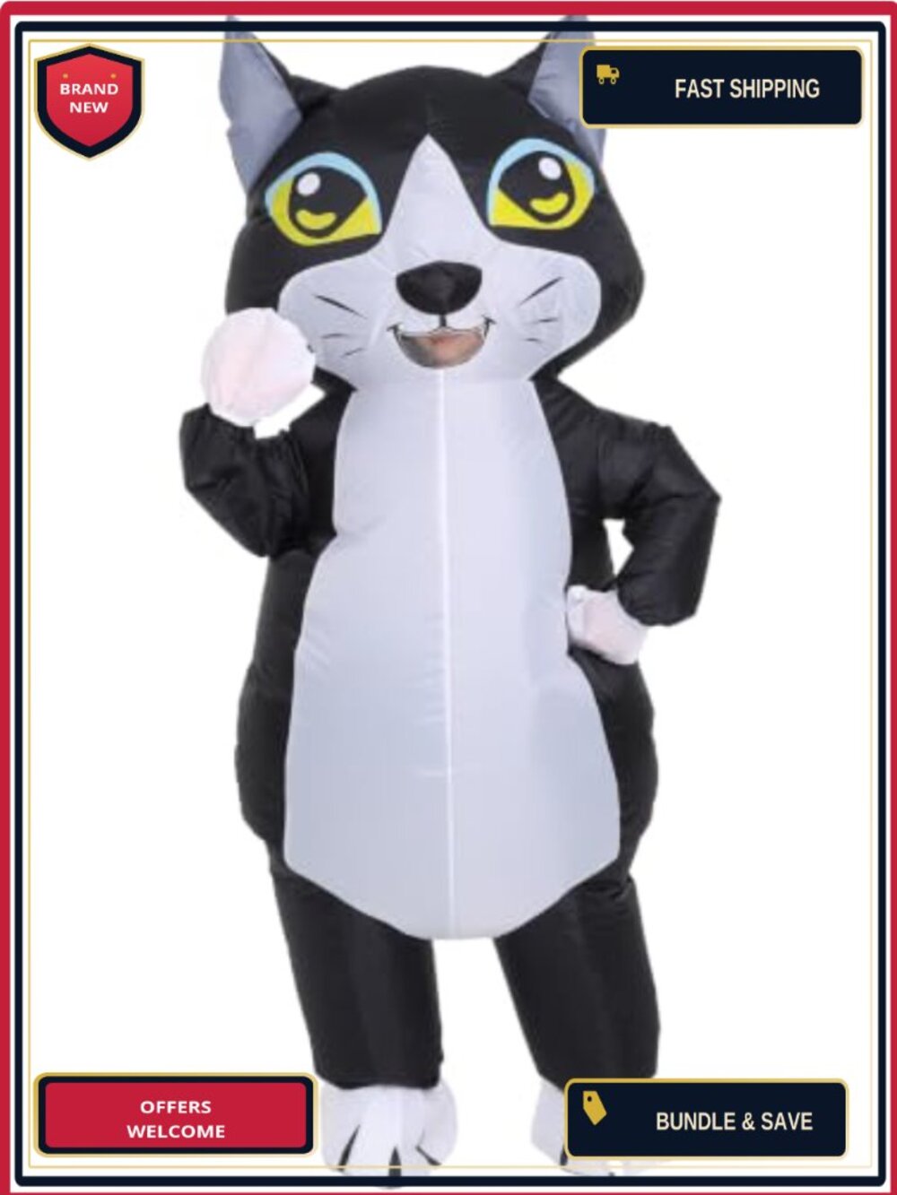 Inflatable Tuxedo Cat Costume Adult Full Body Blow Up Suit Halloween